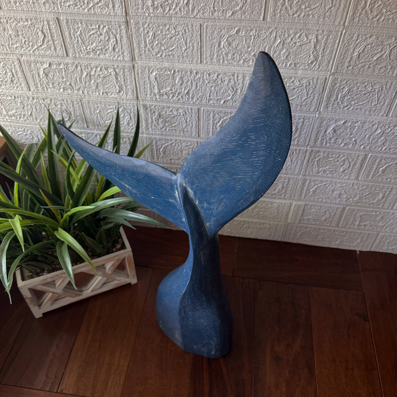 Things2Die4 Whale Tail Sculpture, 25 Inch Blue Wood Nautical Decor Image 5