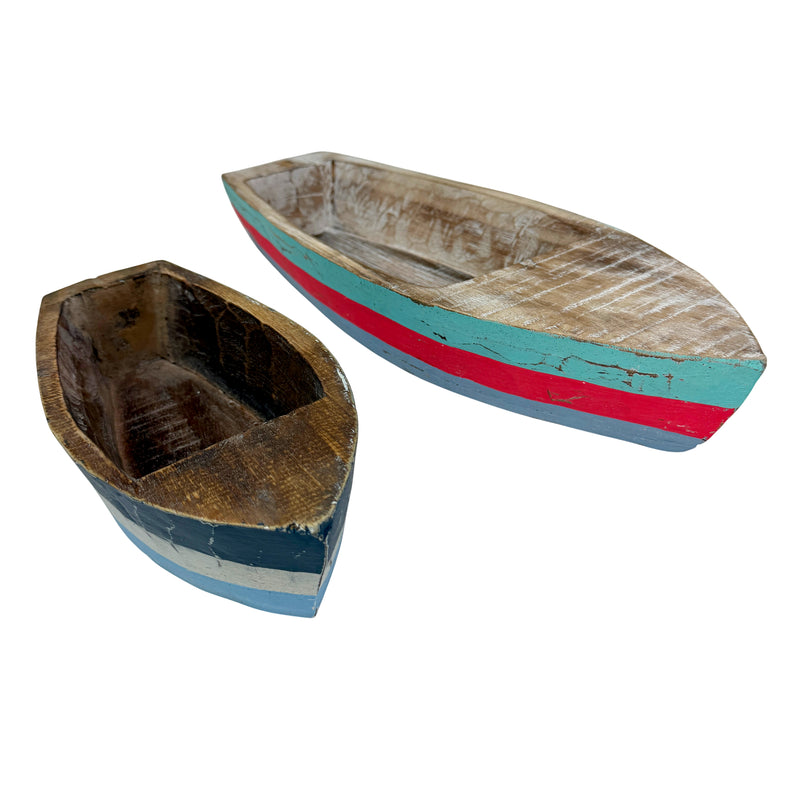 Things2Die4 Set of 2 Boat Trays, 19.75 Inch Distressed Wood Nautical Decor Image 1