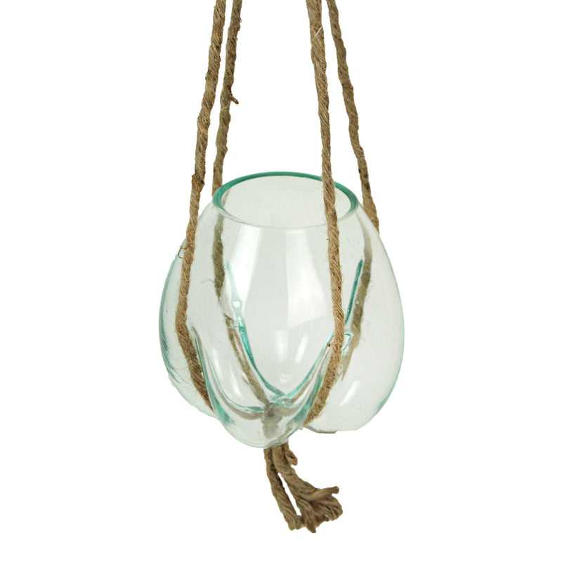 Hanging Glass Planter, 25 Inch Wide Molten Bowl with Jute Rope Image 2