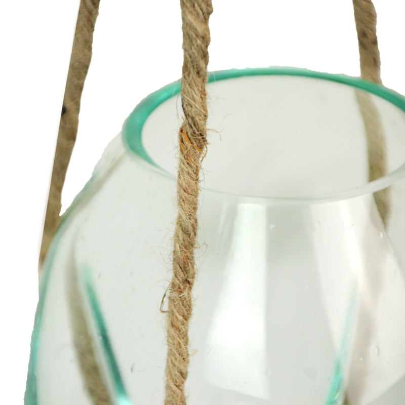 Hanging Glass Planter, 25 Inch Wide Molten Bowl with Jute Rope Image 3