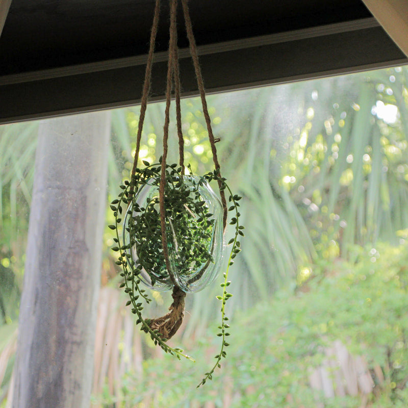 Hanging Glass Planter, 25 Inch Wide Molten Bowl with Jute Rope Image 4