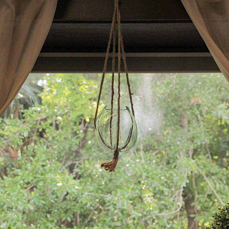 Hanging Glass Planter, 25 Inch Wide Molten Bowl with Jute Rope Image 5