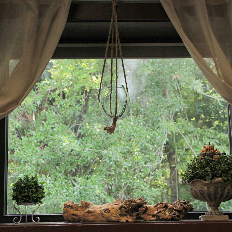 Hanging Glass Planter, 25 Inch Wide Molten Bowl with Jute Rope Image 6