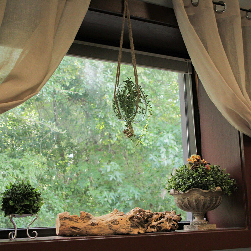 Hanging Glass Planter, 25 Inch Wide Molten Bowl with Jute Rope Image 7