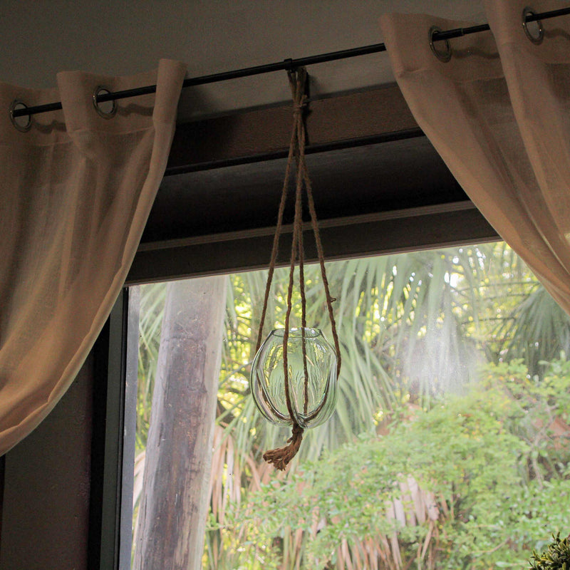 Hanging Glass Planter, 25 Inch Wide Molten Bowl with Jute Rope Image 8