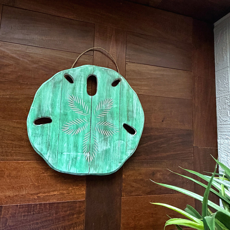 Things2Die4 Sand Dollar Wall Sculpture, Aqua Wood, 15.5 Inch Wide Image 4