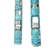 Zeckos Set of 2 Aqua Hand Carved Wood Tiki Wall Masks, 39 Inches Tall, Painted Distressed Finish, Wall Sculptures for Living