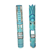 Zeckos Set of 2 Aqua Hand Carved Wood Tiki Wall Masks, 39 Inches Tall, Painted Distressed Finish, Wall Sculptures for Living