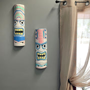 White - Image 8 - Set of 2 Tiki Mask Wall Sculptures, 20 Inch Whitewashed Pastel