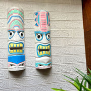 White - Image 4 - Set of 2 Tiki Mask Wall Sculptures, 20 Inch Whitewashed Pastel
