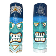 Blue - Image 1 - Set of 2 Tiki Mask Wall Sculptures, 20 Inch Blue Green Ocean