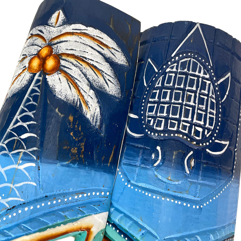 Blue - Image 3 - Set of 2 Tiki Mask Wall Sculptures, 20 Inch Blue Green Ocean