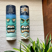 Blue - Image 4 - Set of 2 Tiki Mask Wall Sculptures, 20 Inch Blue Green Ocean
