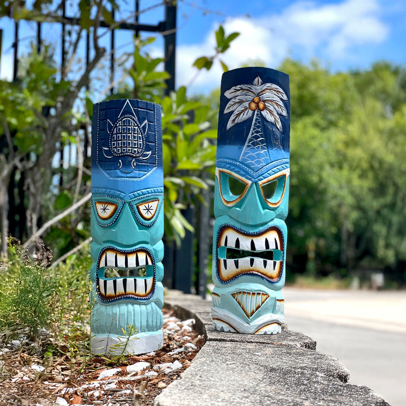 Blue - Image 5 - Set of 2 Tiki Mask Wall Sculptures, 20 Inch Blue Green Ocean