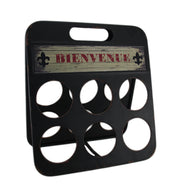 Fleur De Lis Bienvenue Distressed Metal 6 Bottle Wine Holder Image 1