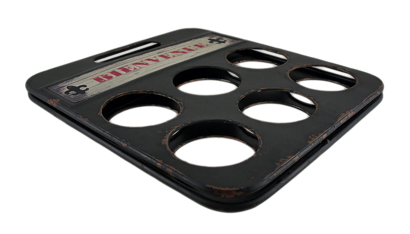 Fleur De Lis Bienvenue Distressed Metal 6 Bottle Wine Holder Image 3