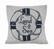 Land and Sea White and Blue Life Preserver Decorative Throw Pillow 16in. Image 1