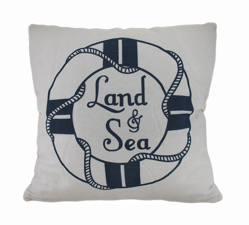 Land and Sea White and Blue Life Preserver Decorative Throw Pillow 16in. Image 1