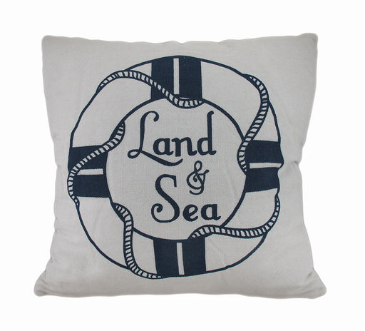 Land and Sea White and Blue Life Preserver Decorative Throw Pillow 16in. Image 1