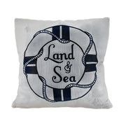 Land and Sea White and Blue Life Preserver Decorative Throw Pillow 16in. Image 1