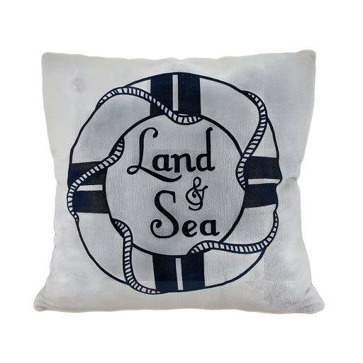 Land and Sea White and Blue Life Preserver Decorative Throw Pillow 16in. Image 1