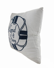 Land and Sea White and Blue Life Preserver Decorative Throw Pillow 16in. Image 2