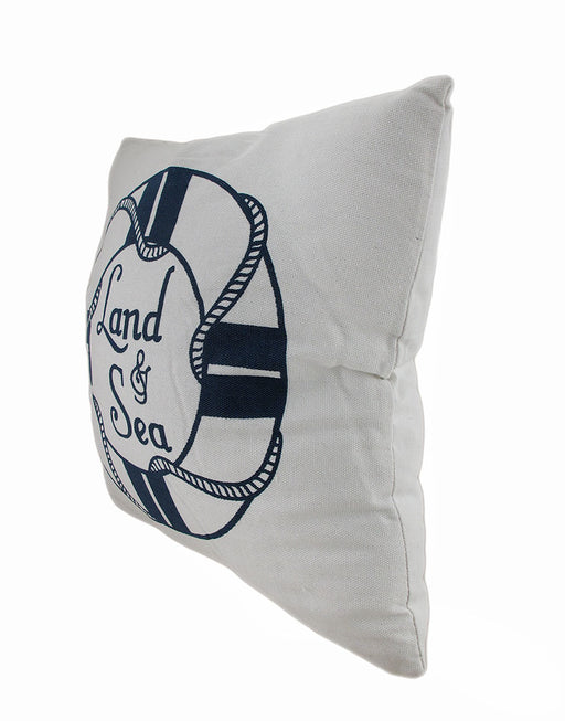 Land and Sea White and Blue Life Preserver Decorative Throw Pillow 16in. Image 2