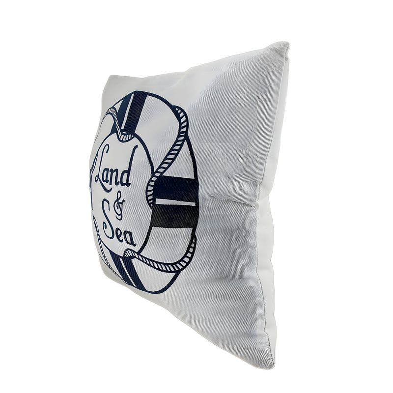 Land and Sea White and Blue Life Preserver Decorative Throw Pillow 16in. Image 2