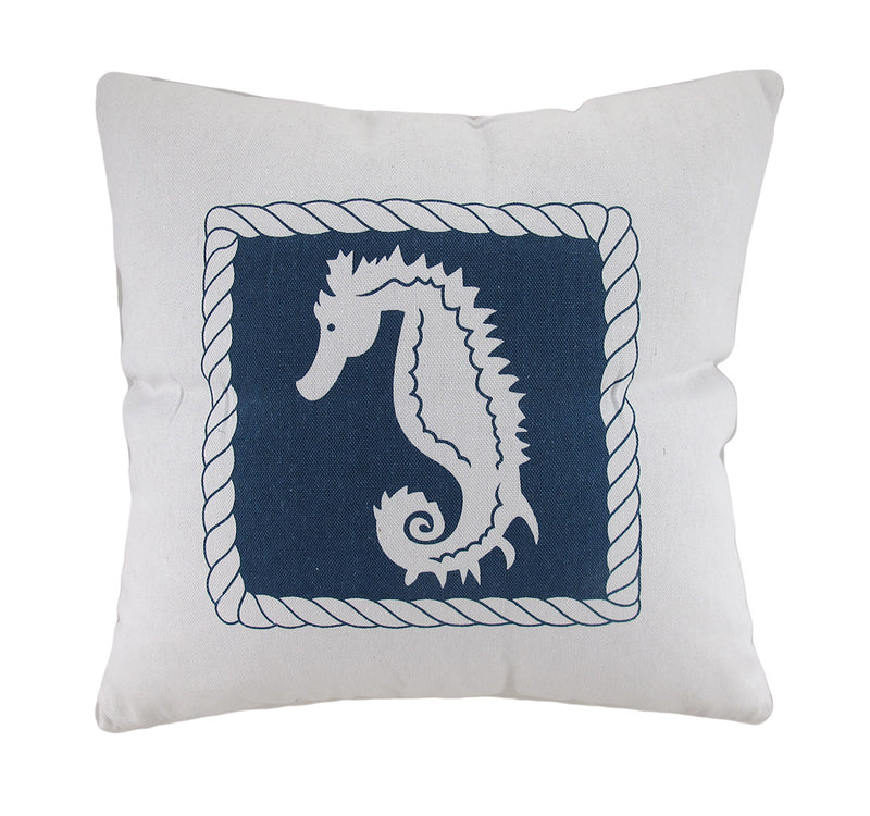 White And Blue Seahorse Decorative Canvas Throw Pillow Image 1