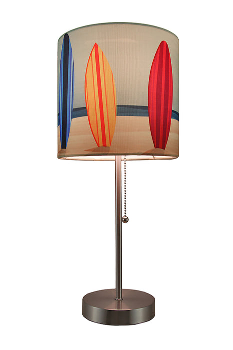 Surfboards - Image 1 - 18-Inch Stainless Steel Surfboard Table Lamp, a Perfect Beach-Themed Decor Accent with Captivating