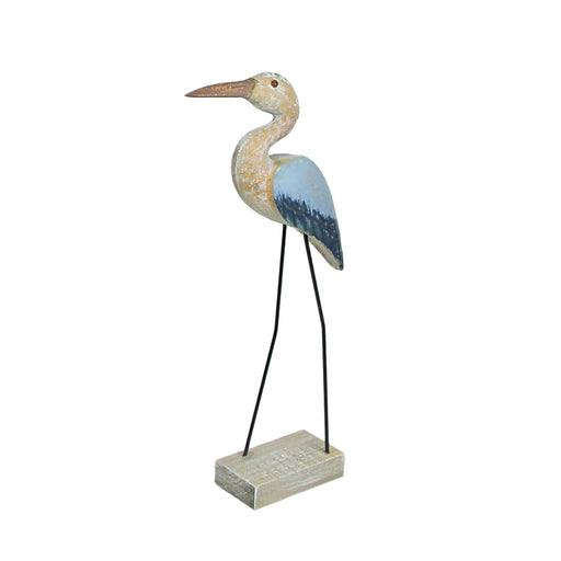 Blue Heron Sculpture, 16 Inch Hand Carved Wood Bird Statue Image 1