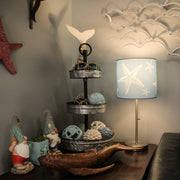 Set of 2 Brushed Nickel Finish Table Lamps with Blue Starfish Shades for Nautical Décor - Contemporary Coastal Elegance For