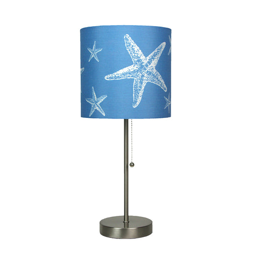 Brushed Nickel Finish Table Lamp Featuring Coastal Blue Starfish Print Shade - 18.5 Inches High - Elegant Nautical Decor for