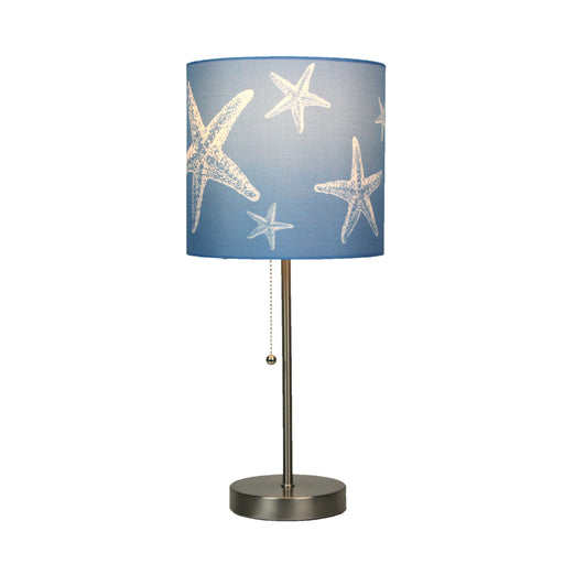 Brushed Nickel Finish Table Lamp Featuring Coastal Blue Starfish Print Shade - 18.5 Inches High - Elegant Nautical Decor for