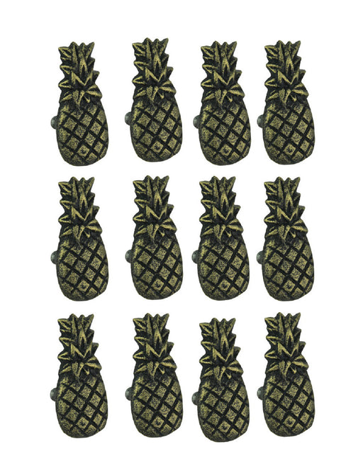 Set of 12 Antique Brass Finish Cast Iron Pineapple Drawer Pulls - Easy Installation - 2.25 Inches High Vintage Tropical