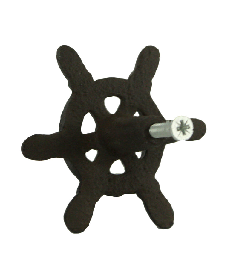 Set of 12 Ship Wheel Drawer Pulls, 2.75 Inch Brown Cast Iron Image 3