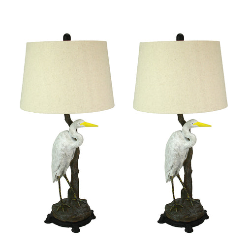 Set of 2 Great White Heron Table Lamps, 30.5 Inch Handpainted Resin Image 1