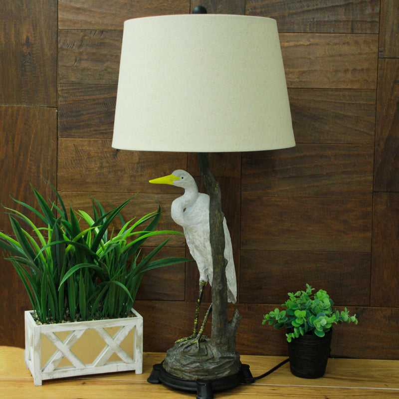 Set of 2 Great White Heron Table Lamps, 30.5 Inch Handpainted Resin Image 7