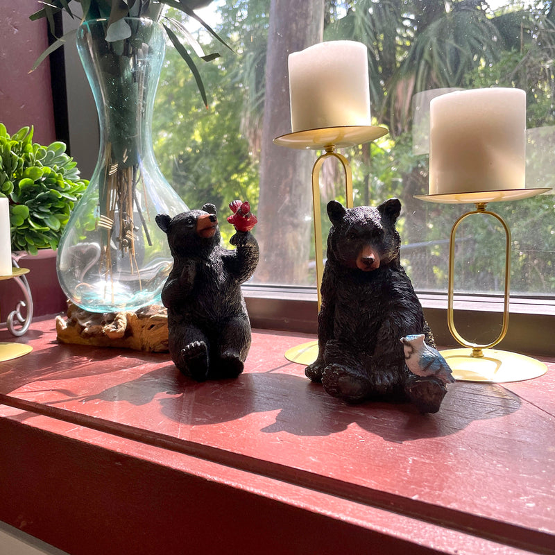 Set of 2 Black Bear Statues with Cardinal and Blue Jay, 4.75 Inch Tall Image 8