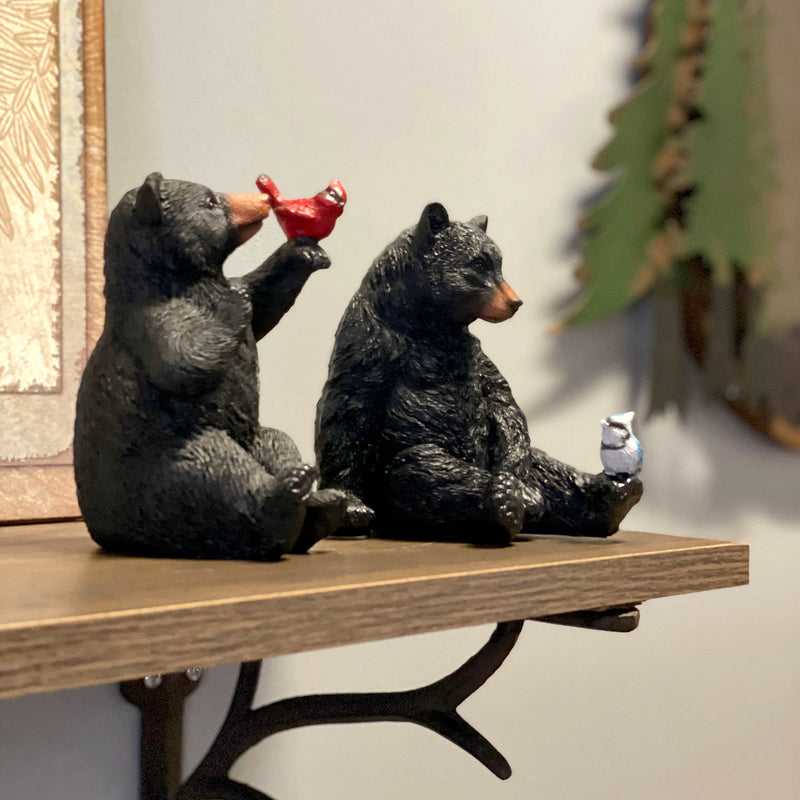 Set of 2 Black Bear Statues with Cardinal and Blue Jay, 4.75 Inch Tall Image 4