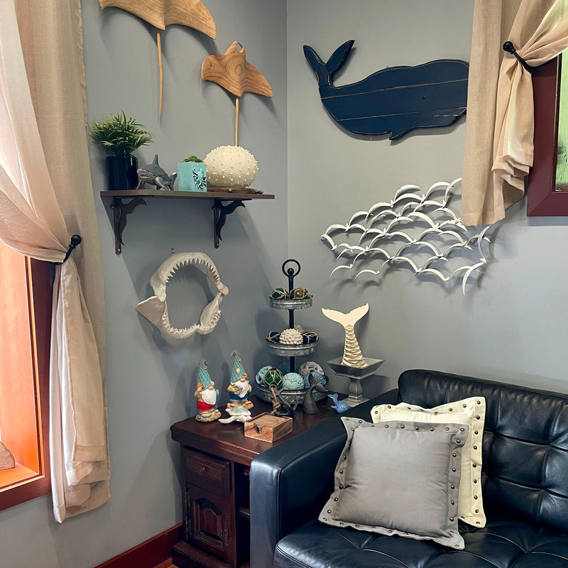 Replica Shark Jaw 15.5 Inch Resin Wall Sculpture, Realistic Off-White Shark Jaws Coastal Nautical Wall Decor for Beach House