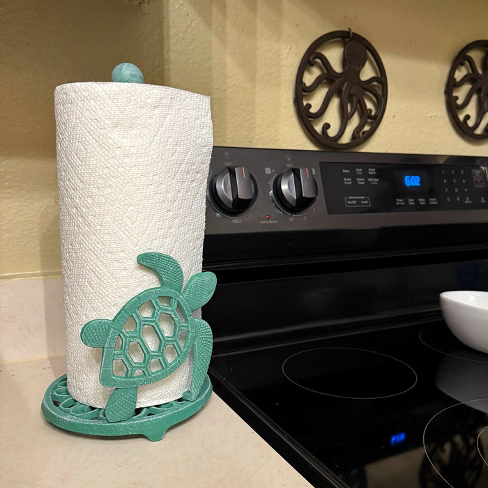 Green - Image 4 - Sea Turtle Cast Iron Paper Towel Holder – Stunning 13” Tall Coastal Kitchen Dispenser with Artistic Design
