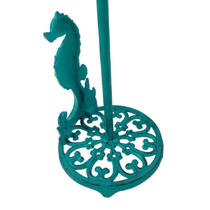 Turquoise - Image 6 - Seahorse Cast Iron Paper Towel Holder - Elegant 13” Tall Marine-Themed Dispenser - Nautical Style Decor