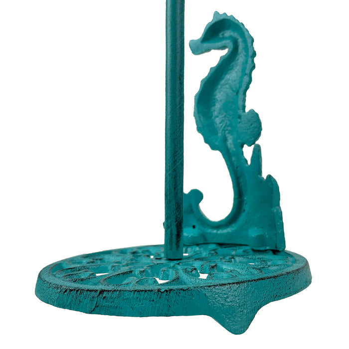 Turquoise - Image 7 - Seahorse Cast Iron Paper Towel Holder - Elegant 13” Tall Marine-Themed Dispenser - Nautical Style Decor
