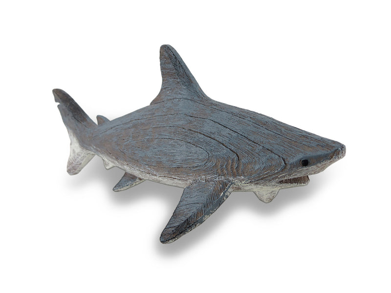 Shark Statue, 14 Inch Long Weathered Gray Wood-Look Resin Decor Image 1