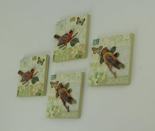 Enchanting Set of 4 Colorful 3-Dimensional Birds Perched on Branches Resin Wall Decor Hangings - Nature-Inspired Artistry for