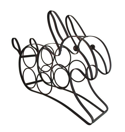 Black Enamel Coated Metal Bunny Rabbit Wine Rack - Holds 5 Bottles - 20.5 Inches Long - Ideal for Countertops and Kitchen