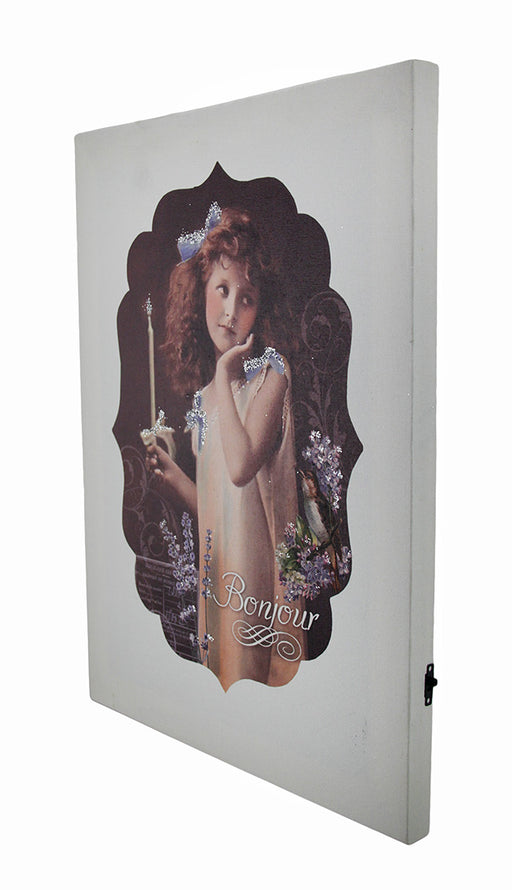 Vintage Look Bonjour Flickering Candle Girl LED Canvas Art Print Image 2