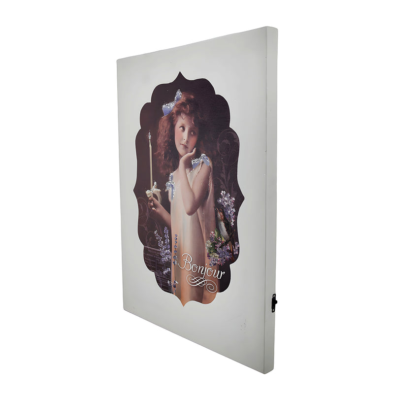 Vintage Look Bonjour Flickering Candle Girl LED Canvas Art Print Image 2
