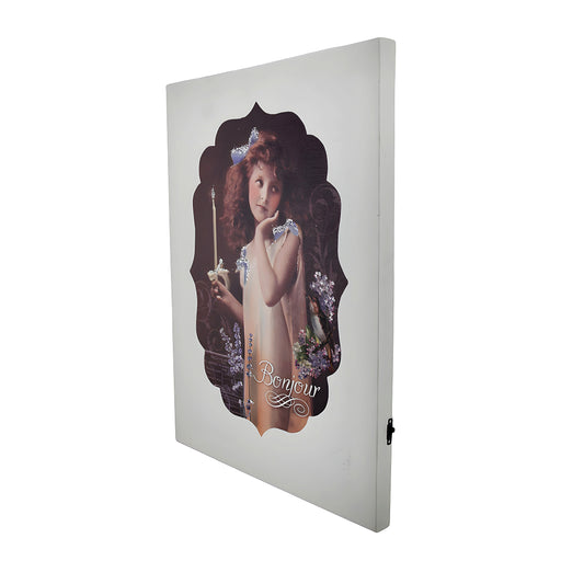 Vintage Look Bonjour Flickering Candle Girl LED Canvas Art Print Image 2
